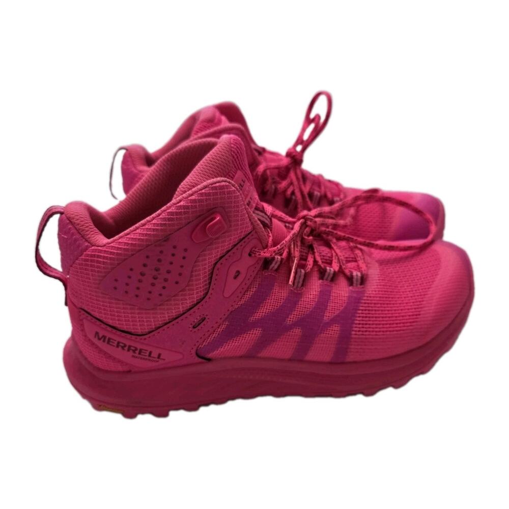Merrell Antora 3 Mid Pink Waterproof Hiking Trail Shoes Size 8 Womens Vibram
